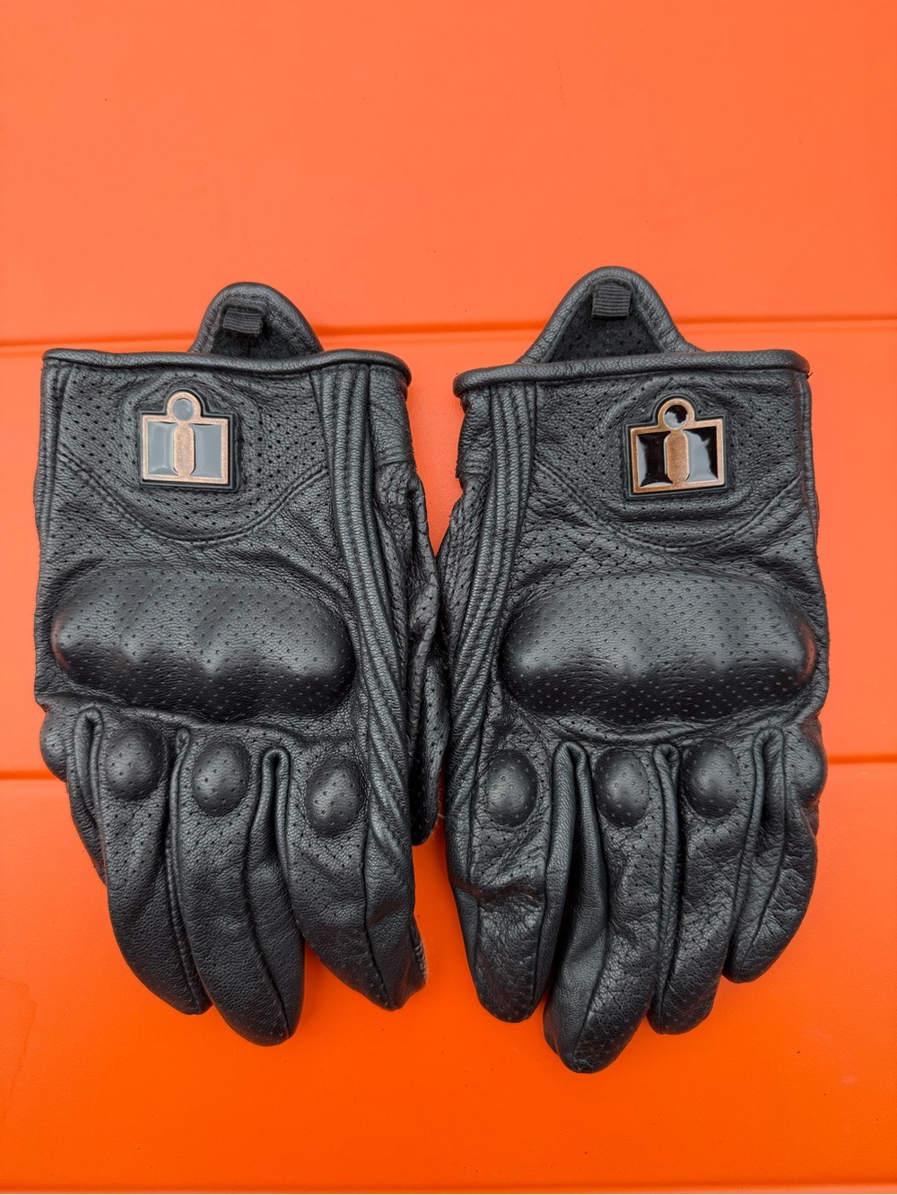 ICON Black Perforated Leather Knuckle-Guard Gloves